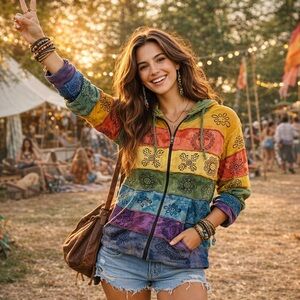 Rising International Festival Rainbow Pride Ally Zip Up Hoodie Sweater Medium